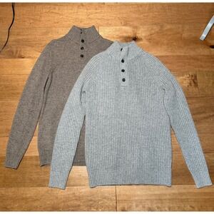 Gap Lambswool Blend Pullover Button Sweater Brown Gray 2x Bundle Mens M Tall VTG
